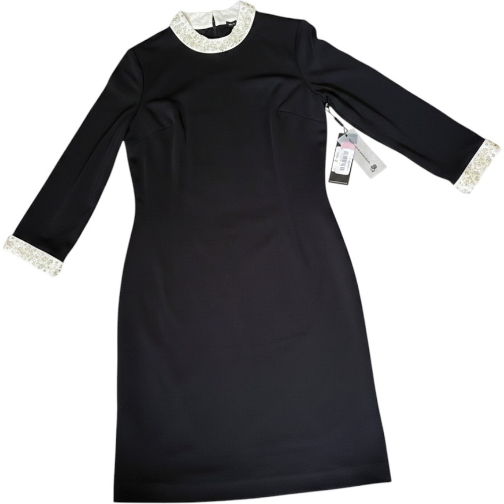 Karl Lagerfeld Paris Pearl Collar Shift Dress Black White Elegant Women Size 12
